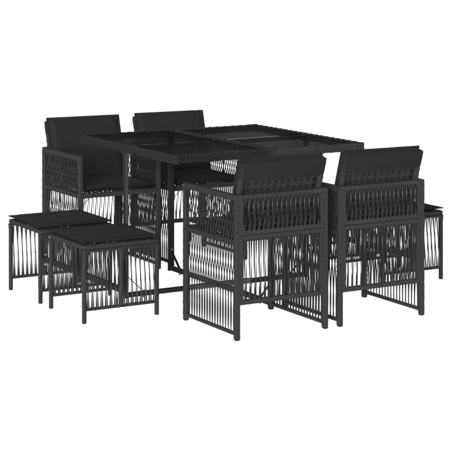 vidaXL 9-Tlg Garten-Essgruppe mit Kissen Schwarz Poly Rattan 3210955 günstig online kaufen