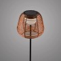 Schwarze LED Akku Stehleuchte Askia (120cm) mit Rattan-Schirm für den Außenbereich.
