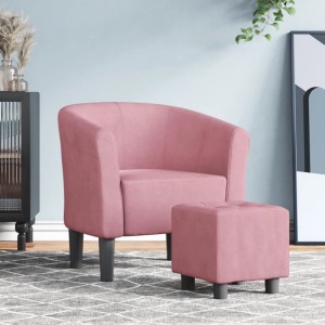 Rosa Samt Clubsessel mit Fußhocker von vidaXL. Loungesessel mit weichem Bezug und Knopfheftung.
