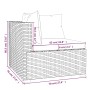 Skizze: vidaXL Gartenlounge, 4-teilig, grau, mit Maßen. Gartenmöbel aus Polyrattan mit Kissen.