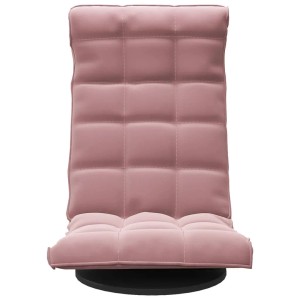 Rosa drehbarer Bodenstuhl aus Samt mit gesteppter Polsterung und schwarzer Basis für Komfort.