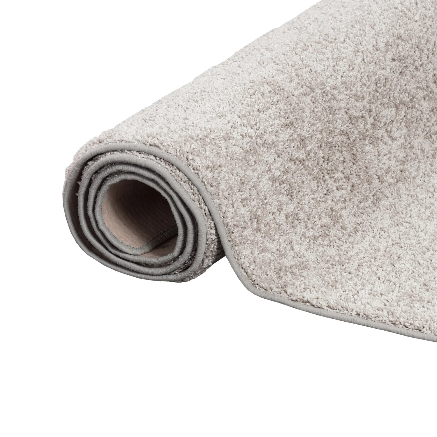 Gerollter, silbergrauer Snapstyle Hochflor Velours Teppichläufer Mona, 80x240cm.
