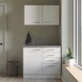 Flex-Well Miniküche Joelina, 100 cm, weiß matt/Beton Grau, mit Spüle und Kochfeld. Ideal für Single-Haushalte.