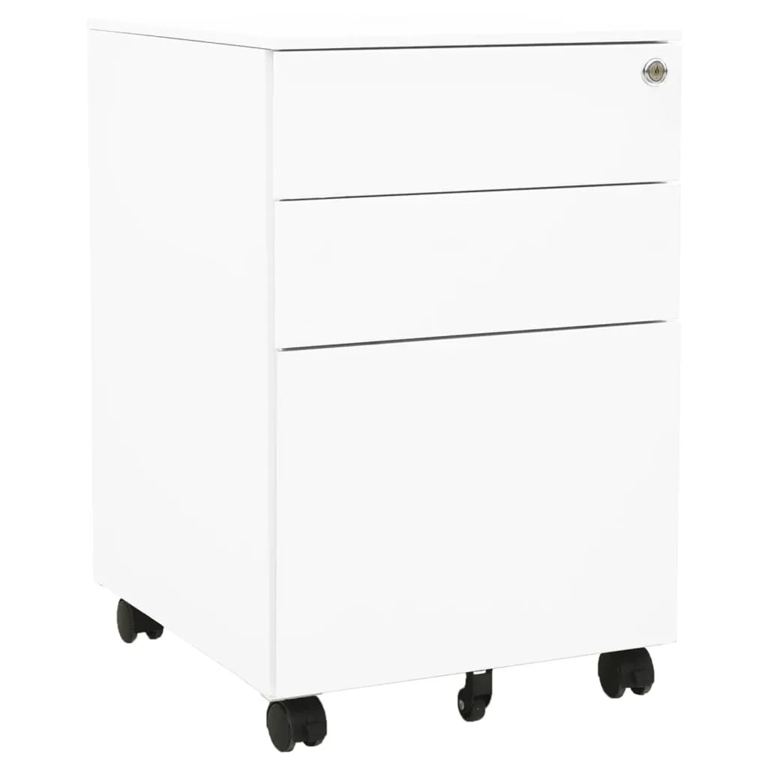 Weißer vidaXL Aktenschrank mit 3 Schubladen, Rollen und Schloss. Ideal für Büro.