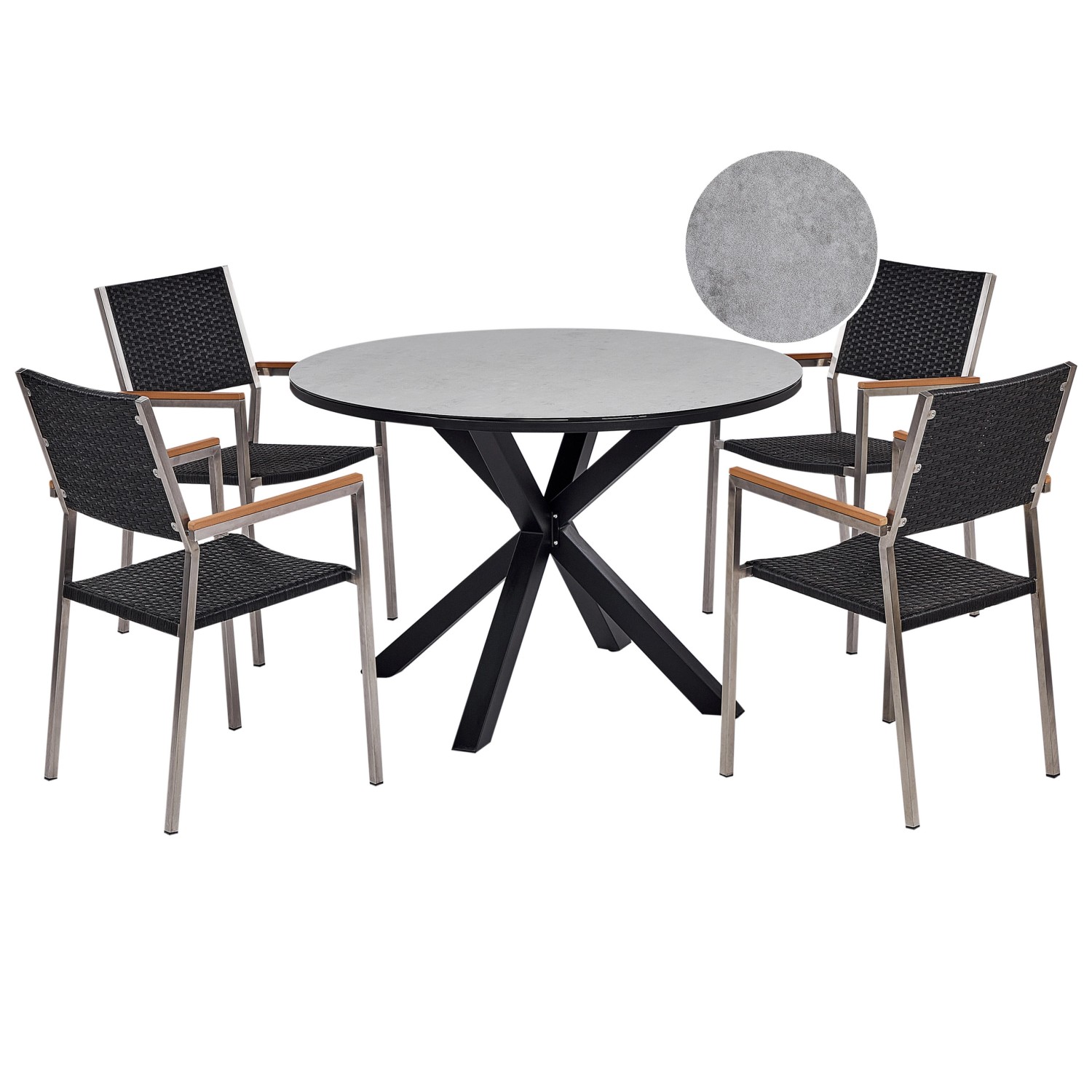 Beliani Gartentisch Set MALETTO/GROSSETO Grau Schwarz Silber günstig online kaufen