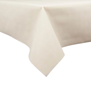 Cremefarbene Sensalux Vlies-Tischdecke (1 m x 2,5 m) auf einem Tisch.