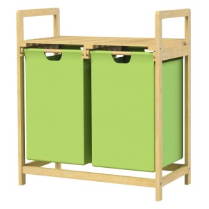 ML-Design Wäschekorb aus Bambus mit 2 grünen Fächern (60L) als Wäschetruhe.