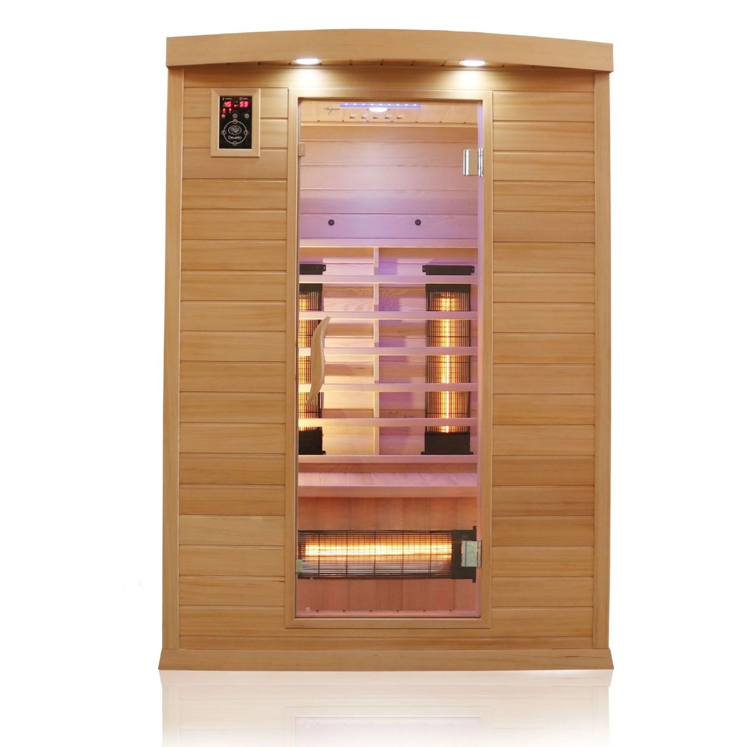 Dewello Infrarotkabine Pierson für 2 Personen aus Hemlock Tannenholz mit Vollspektrum- und Karbonstrahler.