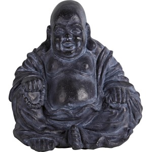 Schwarze, sitzende Buddha Deko-Figur (43 cm) für den Garten.