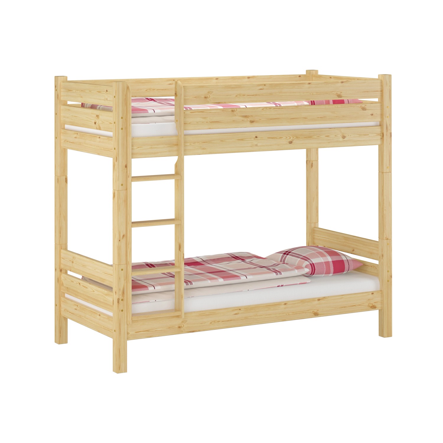 Extra stabiles Etagenbett aus Holz mit Leiter, Rollrost und Bettkasten für Jugendzimmer oder Gästezimmer.