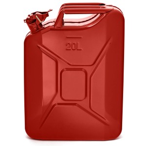 Roter 20L Metall Kraftstoffkanister mit Ausgießer, ideal für Benzin, Diesel und E10.