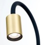 Orion LED Klemmleuchte in Messing matt mit flexiblem, schwarzem Schwanenhals.