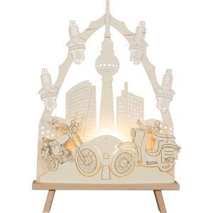 Saico LED-Dekoleuchte Moped, warmweiß, 37,5x44cm, Weihnachtsdeko mit Ostalgie-Design.