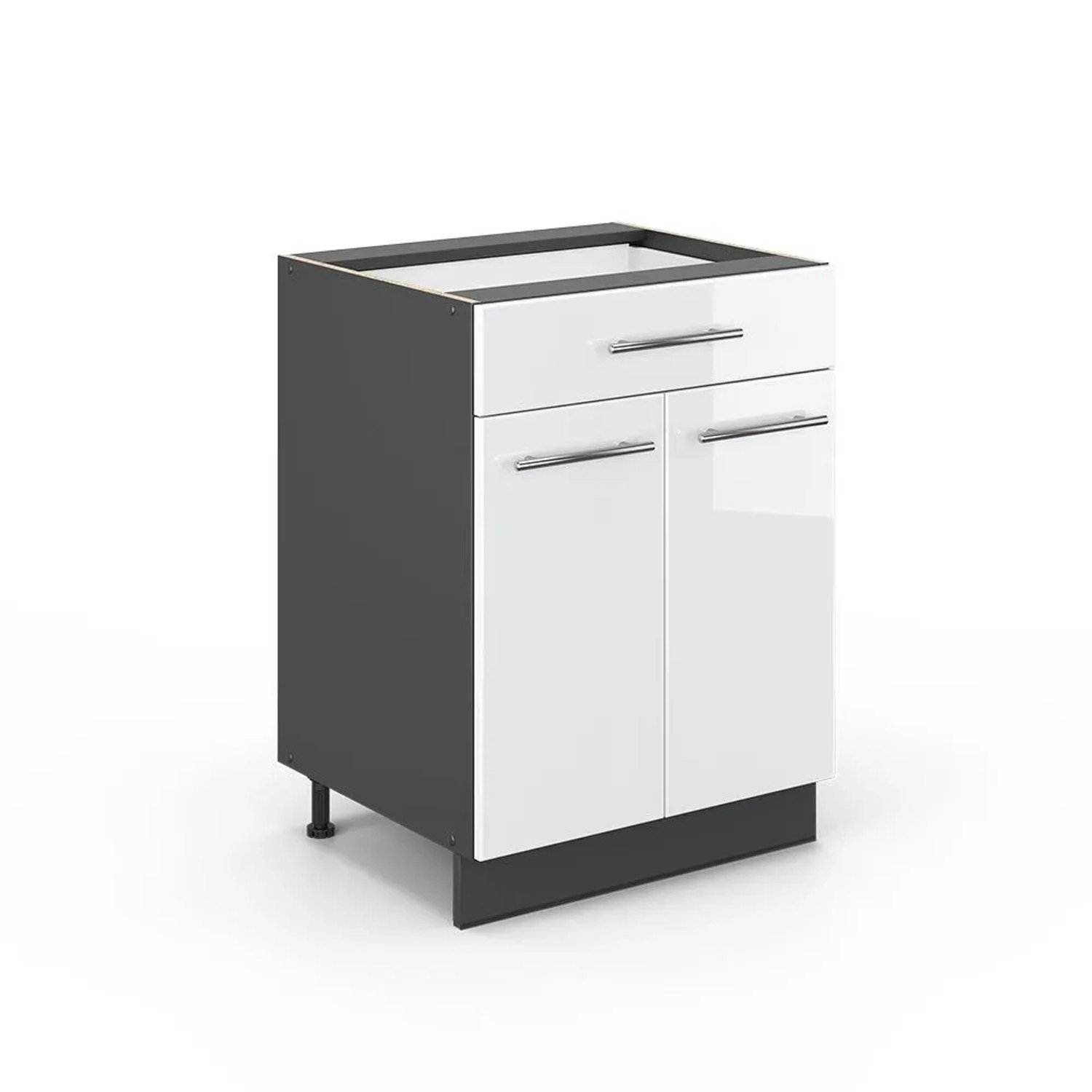 Vicco Küchenunterschrank Fame-Line Weiß Hochglanz Anthrazit 60 cm mit Schublade ohne Arbeitsplatte