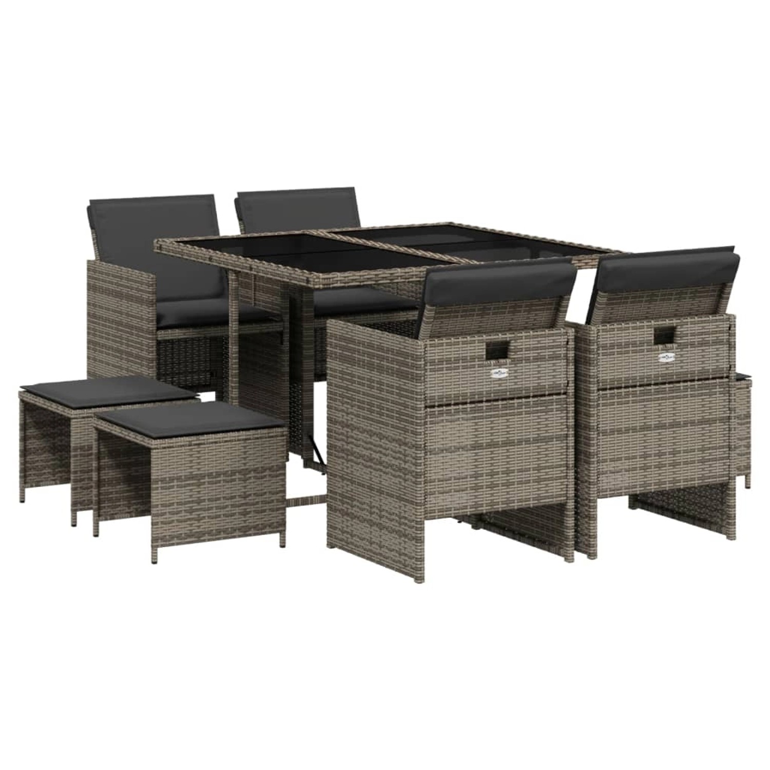 vidaXL 9-tlg Garten-Essgruppe mit Kissen Grau Poly Rattan Modell 51 günstig online kaufen