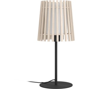 Eglo Tischleuchte Fattoria, Design-Tischlampe mit Holz- und Textilschirm in Schwarz, Braun und Weiss.