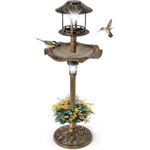 Costway Vogeltränke mit Solarleuchte Bronze 43 x 110 cm