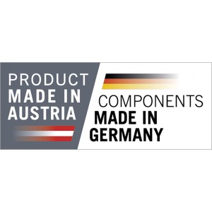 Roter PCE Schutzkontaktstecker aus Gummi mit Hinweisen zur Herkunft.