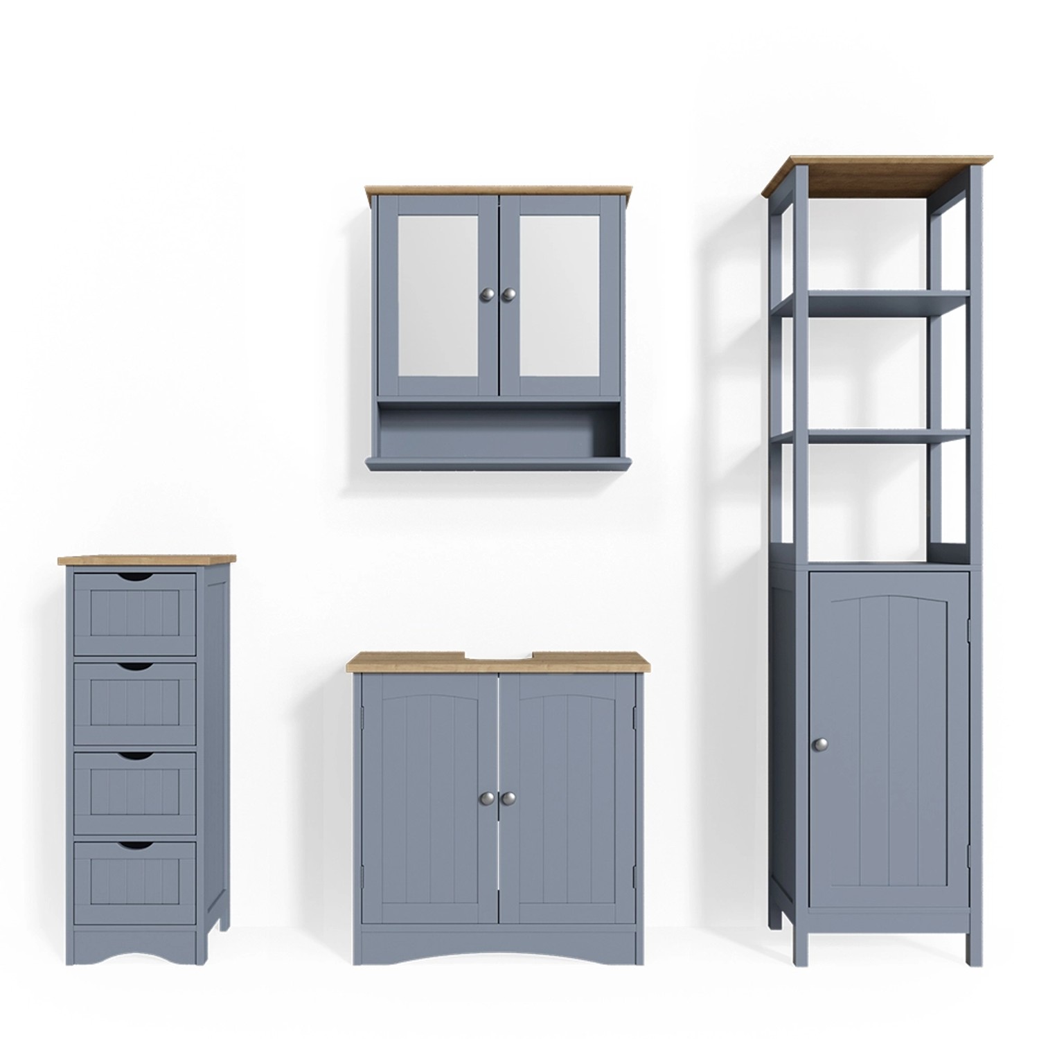 Vicco Badmöbel-Set Bianco Grau 4 Teile günstig online kaufen