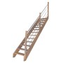 Gerade Treppe Mykonos Pro Eiche mit Edelstahl-Geländer (rechts). Offene Holztreppe, unbehandelt.