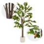 Naturgetreuer ML-Design Kunst Orangenbaum, 160 cm hoch, mit grünen Blättern, orangefarbenen Früchten im weißen Topf.