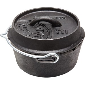 Schwarzer Petromax Dutch Oven FT1-T mit Deckel und Henkel, ideal zum Kochen und Backen im Freien.