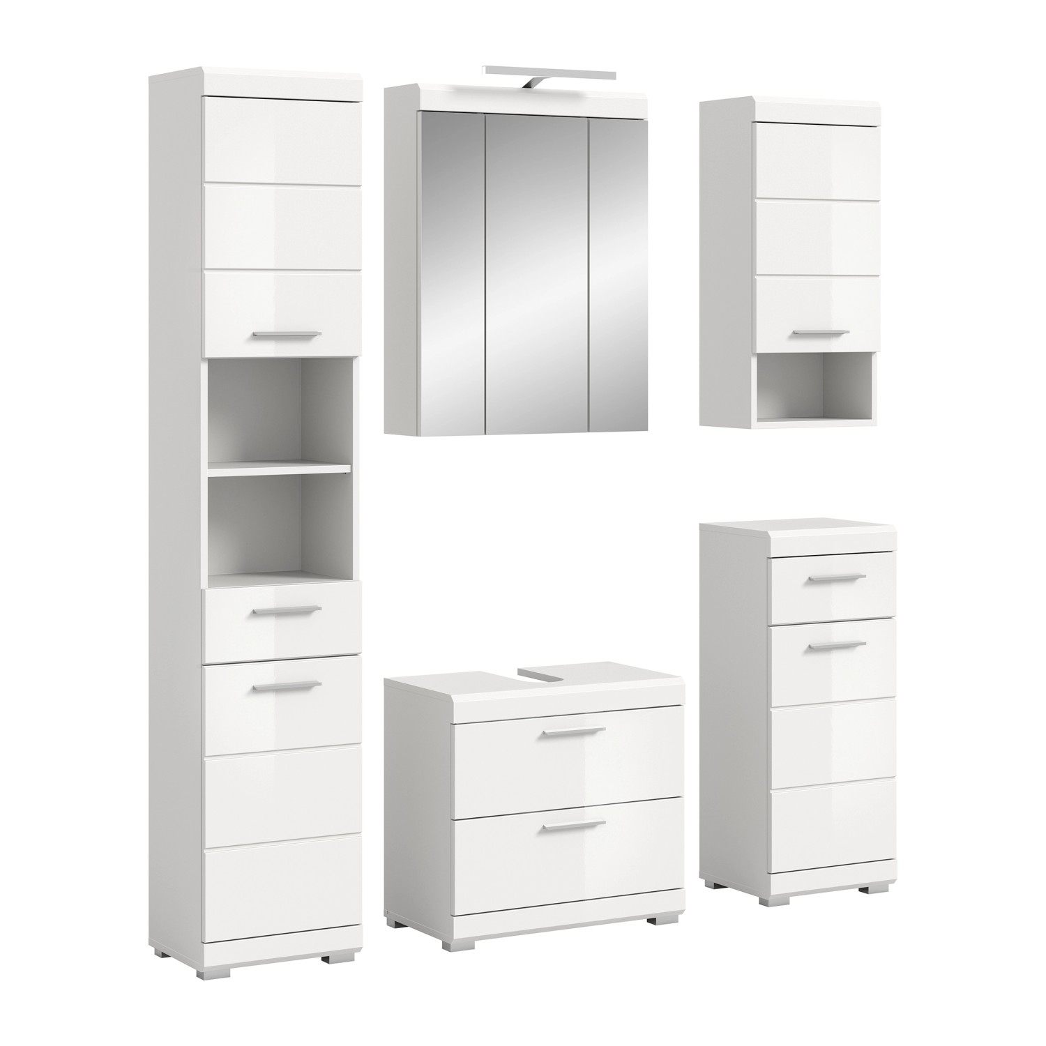 Badkombination 5-teilig Schubladen 164 x 191 x 34 cm Front Weiß Hochglanz FSC®