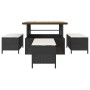 vidaXL Garten Essgruppe, 4-teilig, schwarz, Poly Rattan, mit Tisch und Hockern mit Kissen.