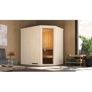 Weka Elementsauna Varberg Trend 1, weiß lasiert, mit Glastür und 4,5 kW BioS Ofen.