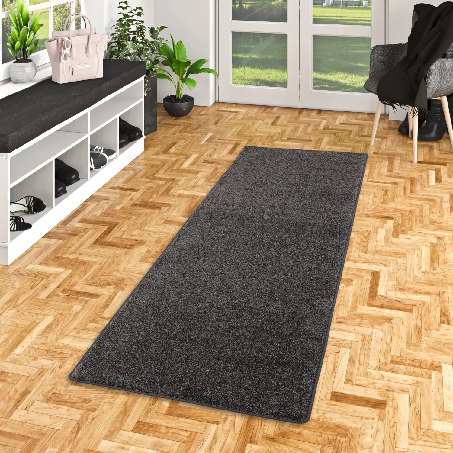 Snapstyle Teppich Läufer Hochflor für Fußbodenheizung Anthrazit 100 x 300 cm kaufen bei OBI