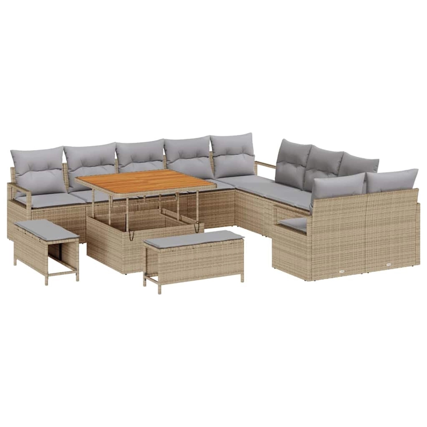 vidaXL Garten-Sofa-Set mit Kissen 13-Tlg Beige Poly Rattan 3362577 günstig online kaufen