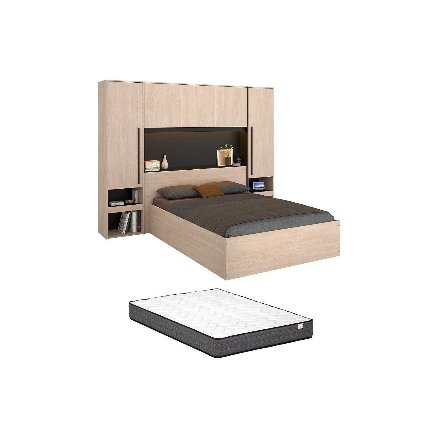 Vente-unique Bett Mit Bettkasten Velona Schwarz  Naturfarben Hell 265.2 cm