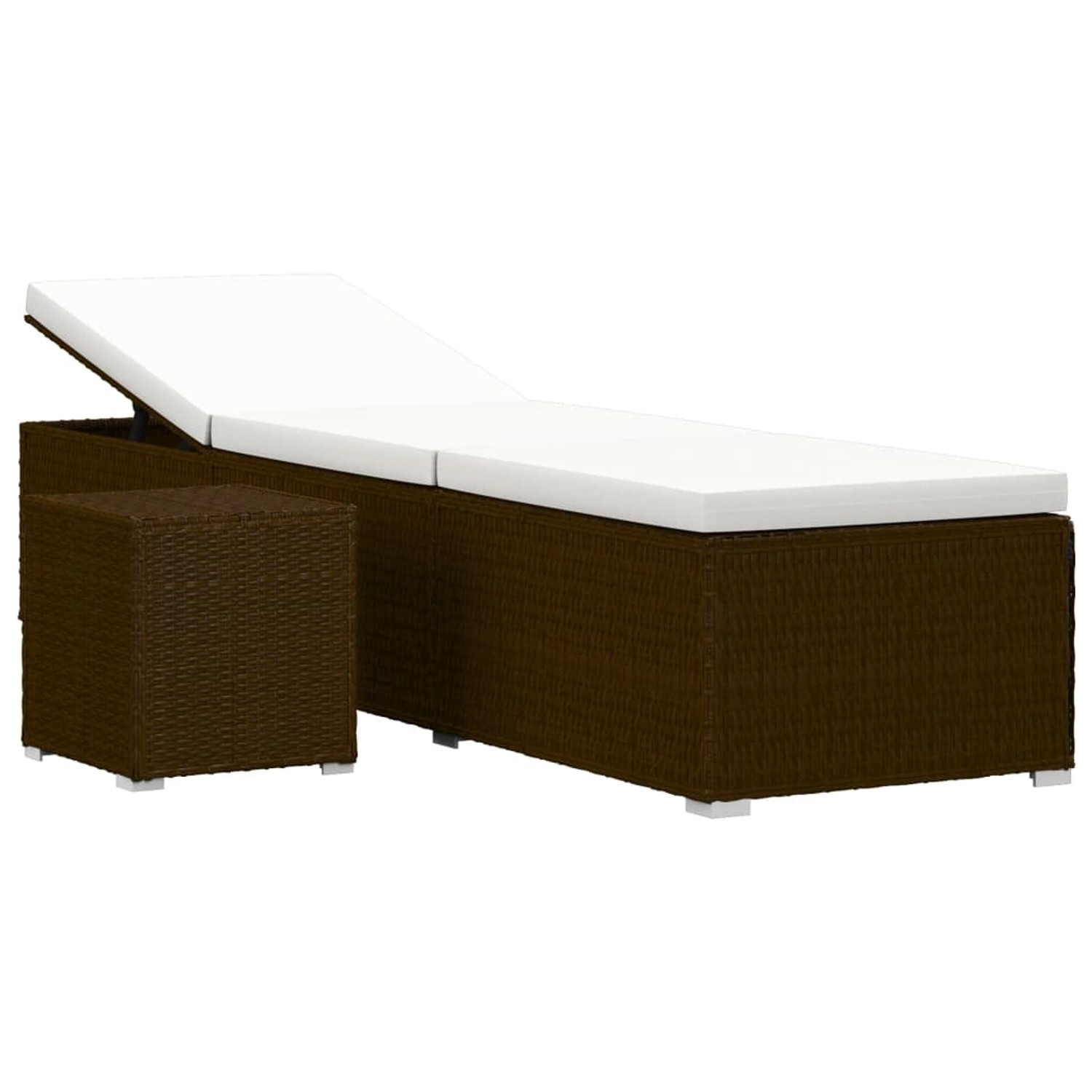 vidaXL Sonnenliege mit Auflage und Teetisch Poly Rattan Braun Cremeweiße Kissen