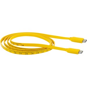 Gelbes Schwaiger USB-C auf USB-C Kabel (1,2 m) mit aufgedrucktem Maßband.