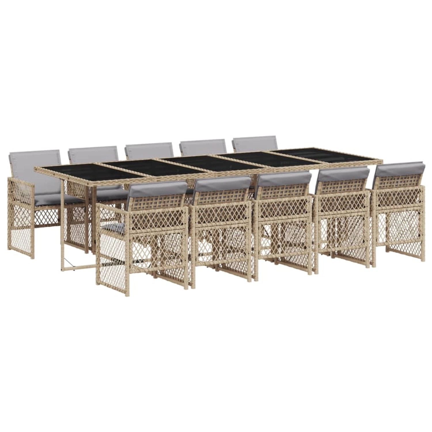 vidaXL 11-Tlg Garten-Essgruppe mit Kissen Beige Poly Rattan 3210756 günstig online kaufen