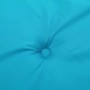 Detailansicht einer türkisen Hochlehner-Auflage aus Oxford-Gewebe mit Knopfheftung. Sitzkissen für Gartenstuhl.