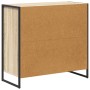 vidaXL Seitenschrank Sonoma aus Holzwerkstoff. Braune Rückwand, Seiten in Sonoma-Holzoptik, schwarzes Metallgestell.