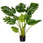 HOMCOM Künstliche Monstera Pflanze, 110 cm, mit großen, geschlitzten grünen Blättern in schwarzem Topf.