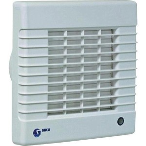 Weißer Siku Ventilator 100 AZTHL mit Timer und Jalousie für Bad und WC.