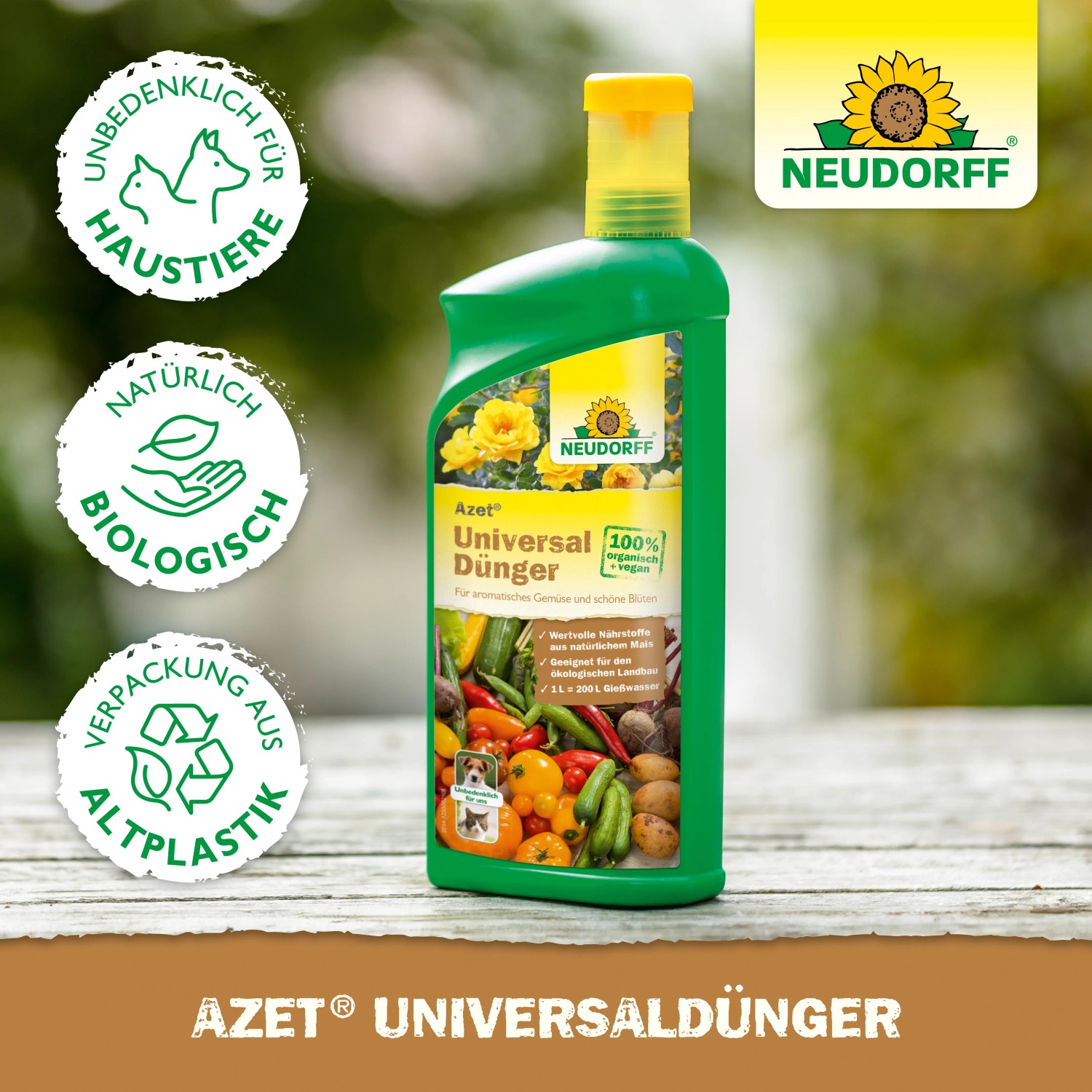 Neudorff Azet Veggie-Dünger 1 l im Dosierspender. Veganer Gemüsedünger für Garten und Haus.