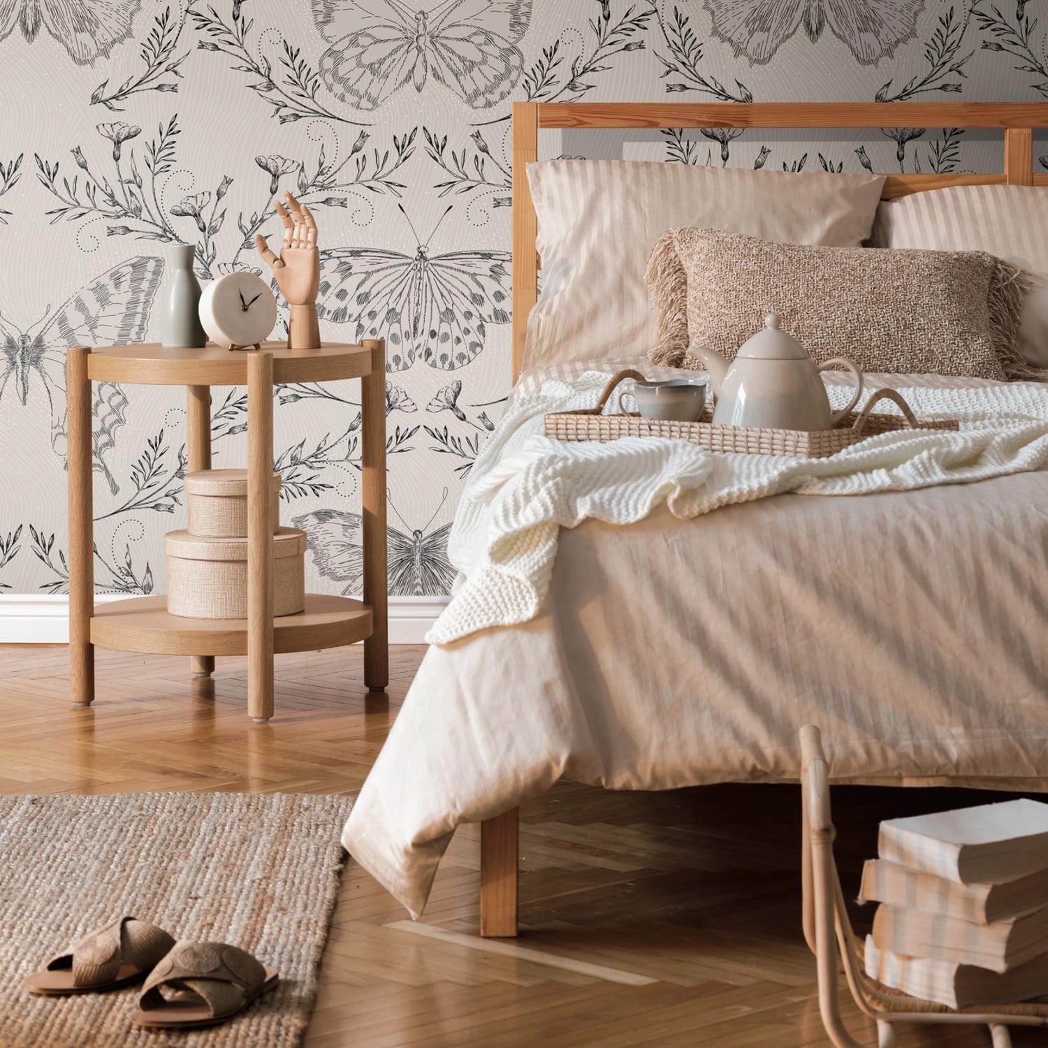 PROFHOME 392001-GU Fototapete Schmetterlinge Grau Beige Schwarz 1,59 m x 2, günstig online kaufen