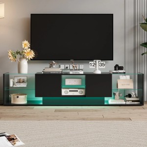 PXloue TV Schrank 200x35x45cm mit Stauraum und Verstellbaren LED Schwarz
