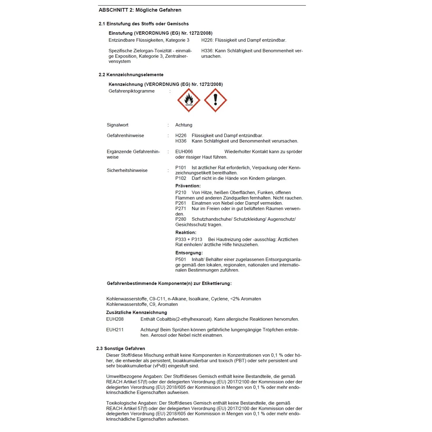 Sicherheitsdatenblatt: Gefahrenhinweise und Sicherheitsratschläge für Lacke und Lösungsmittel.