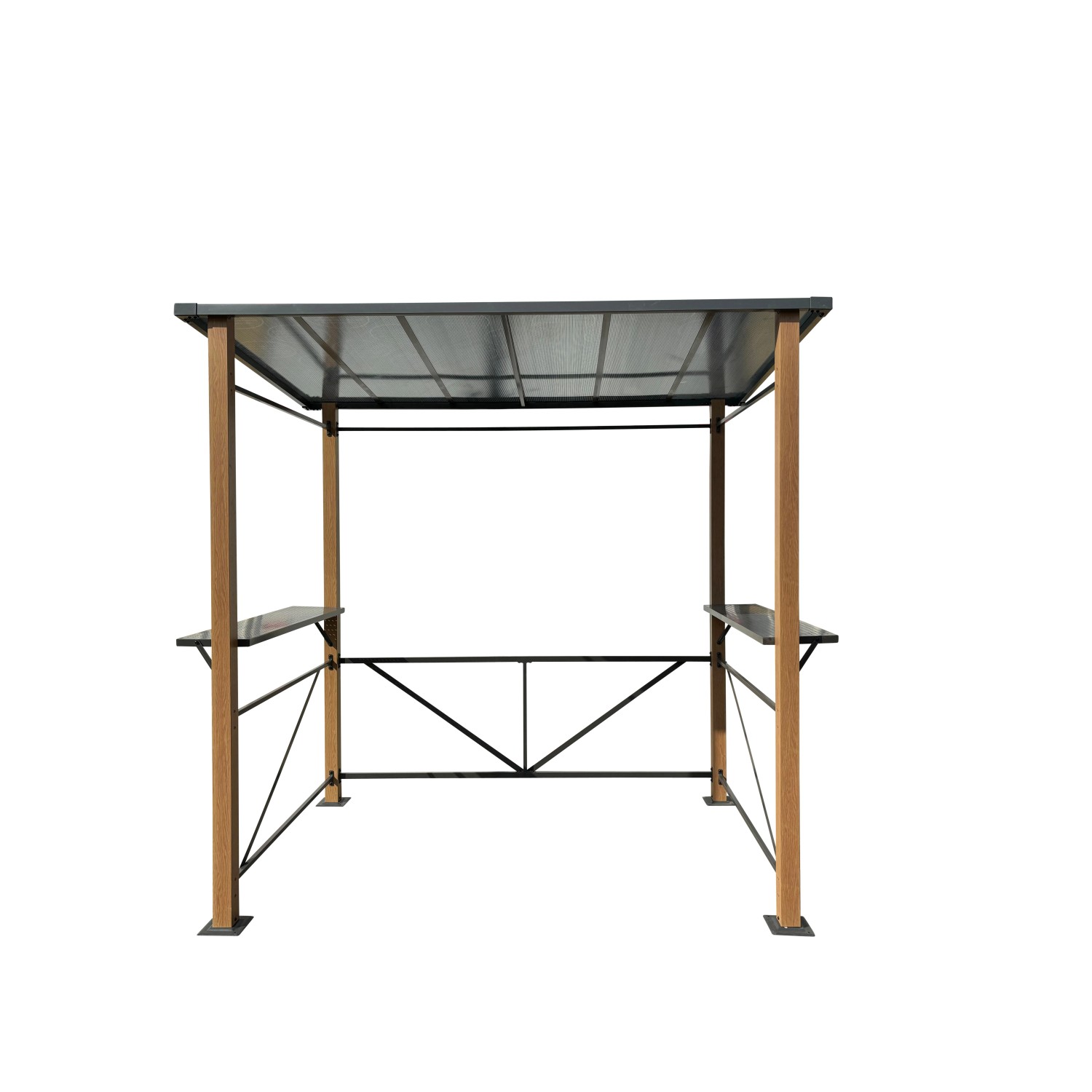 Leco Grillpavillon in Holzoptik, 235x150 cm, mit Ablageflächen und transparentem Dach.