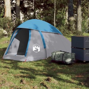 Blau-graues Furnicato Kuppel Campingzelt für 1 Person, aufgebaut im Wald. Ideal für Outdoor-Abenteuer.