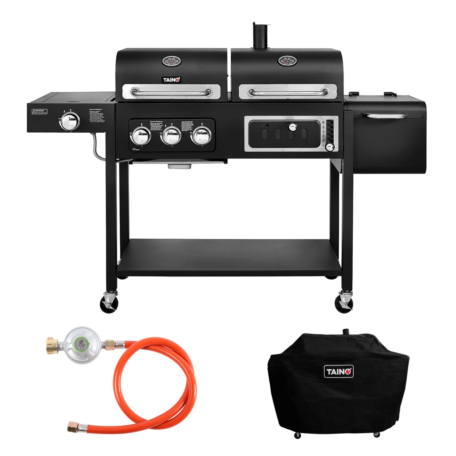 Taino Hero Duo Gasgrill Holzkohlegrill Smoker Grillwagen BBQ Grill Schwarz günstig online kaufen