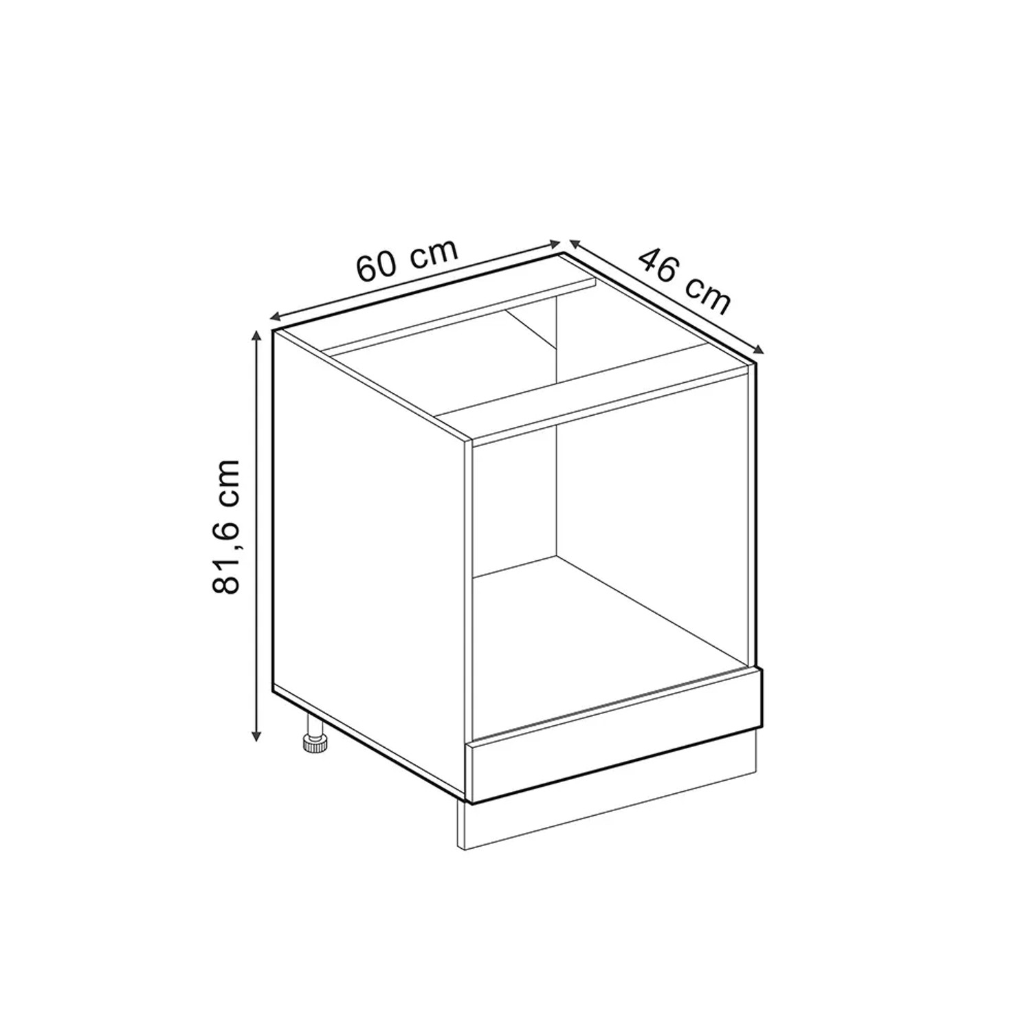 Skizze des Vicco Herdumbauschranks R-Line in Schwarz Beton/Anthrazit, Küchenschrank mit Maßen.
