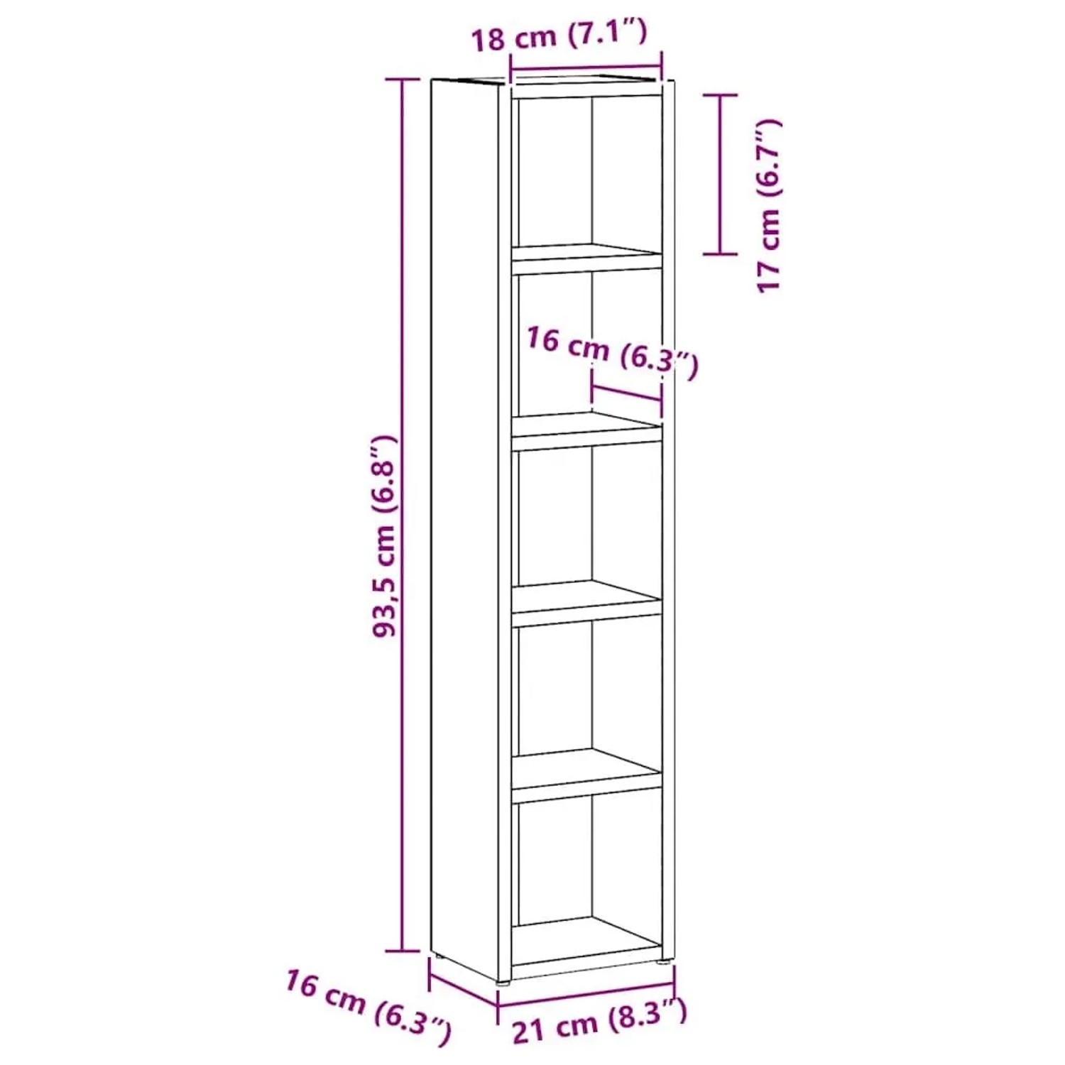 vidaXL CD-Regale (2 Stk.) in Artisan-Eiche, 93,5 cm hoch. Wohnzimmerschrank mit 5 Fächern.