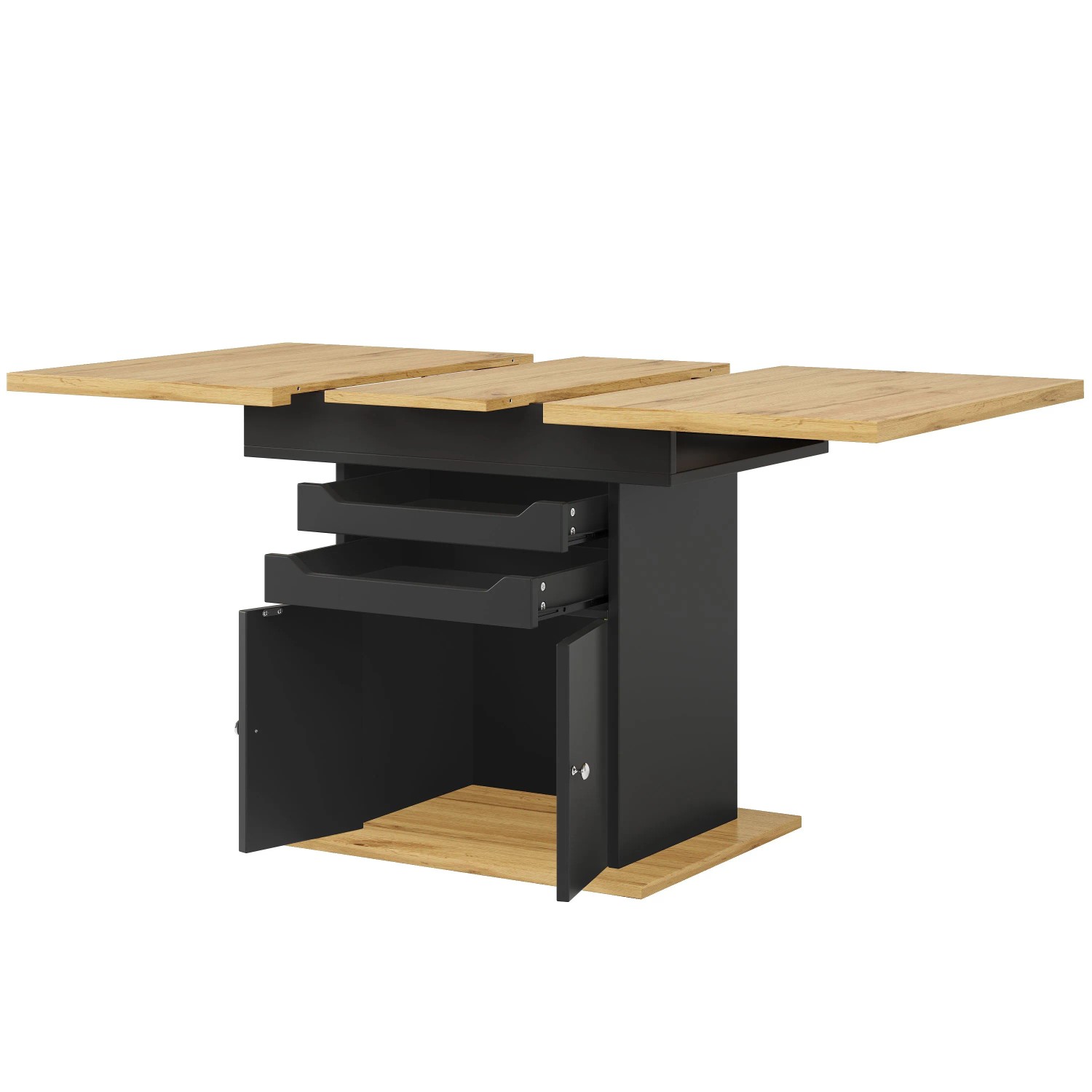 Merax Esstisch 110x140x80 cm Ausziehbar 2 Schubladen Aufbewahrungsschrank