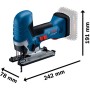 Bosch Professional Akku-Stichsäge GST 18 V-125 S, blau-schwarz, mit Stabgriff und Maßen 242x78x191 mm.